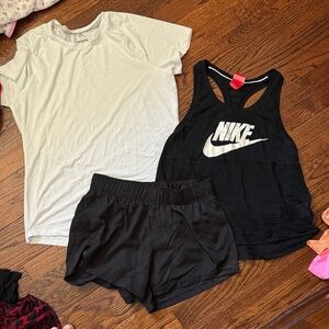 Nike Black Mesh Racerback Tank, Black Athletic Shorts & White Tee